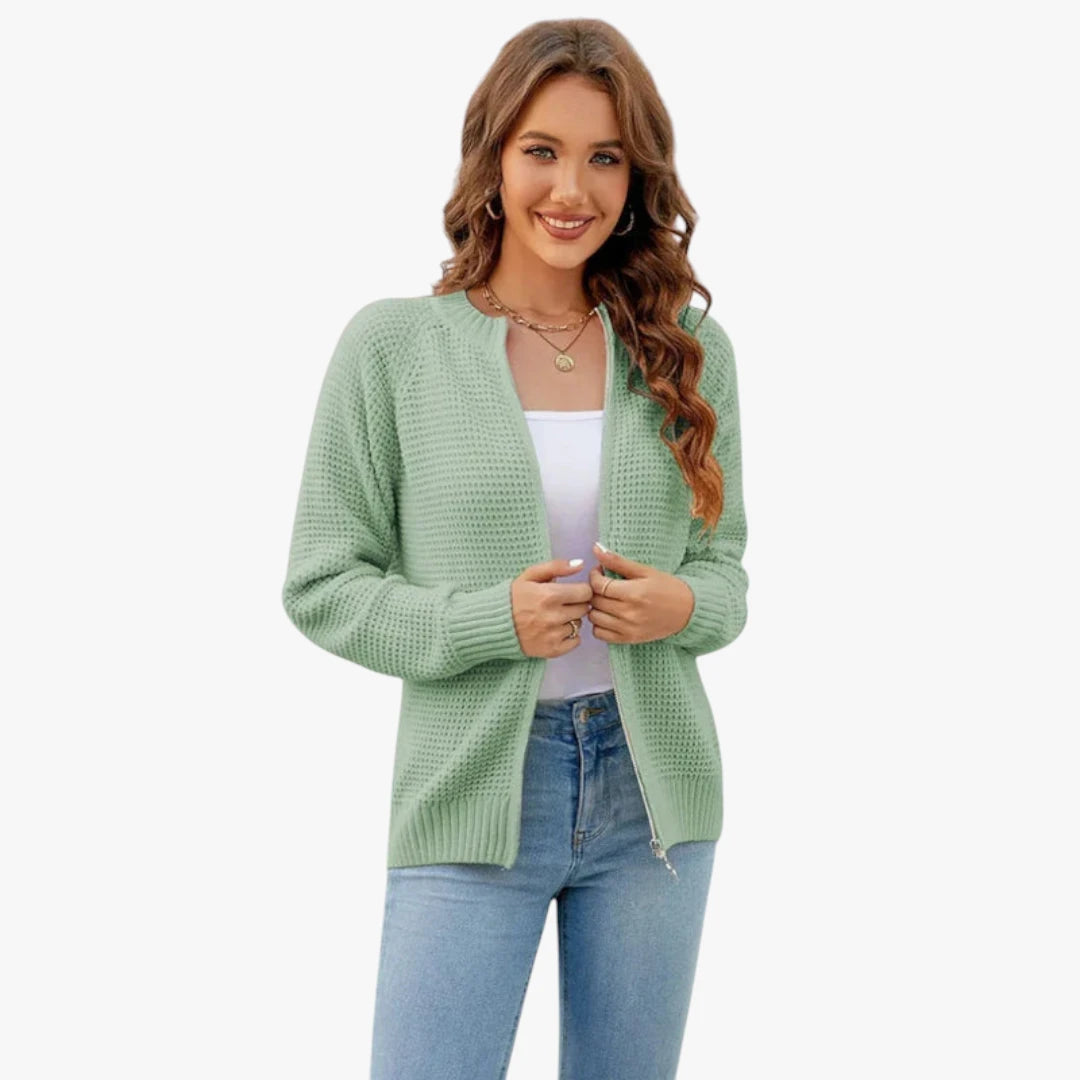 Miles & Luna Knitted Vest With Long Sleeves And Zipper For Women