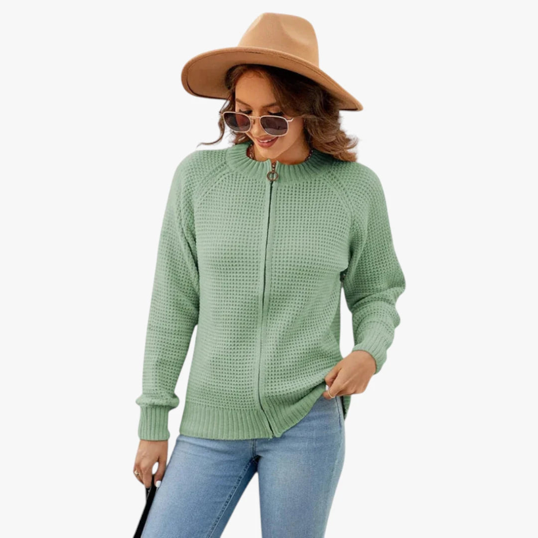 Miles & Luna Knitted Vest With Long Sleeves And Zipper For Women