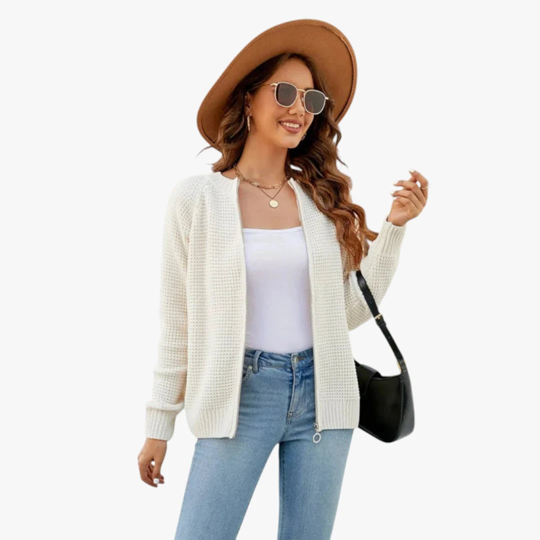 Miles & Luna Knitted Vest With Long Sleeves And Zipper For Women
