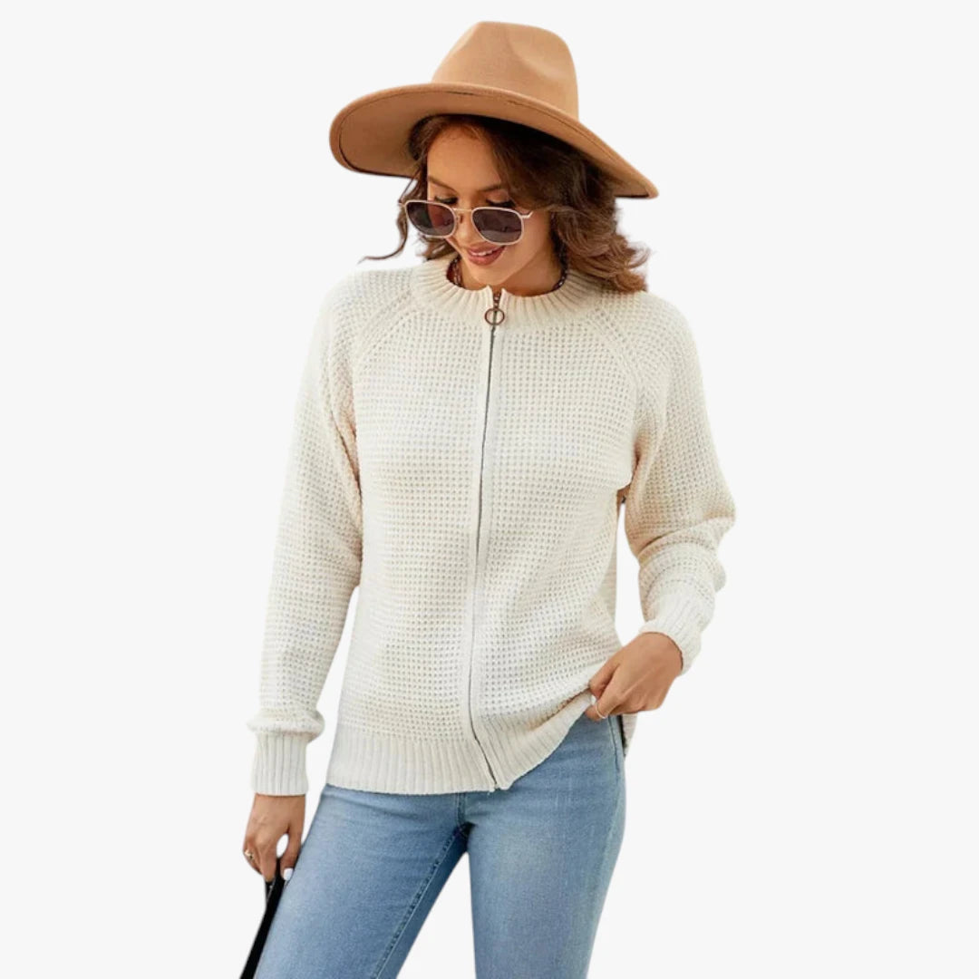 Miles & Luna Knitted Vest With Long Sleeves And Zipper For Women