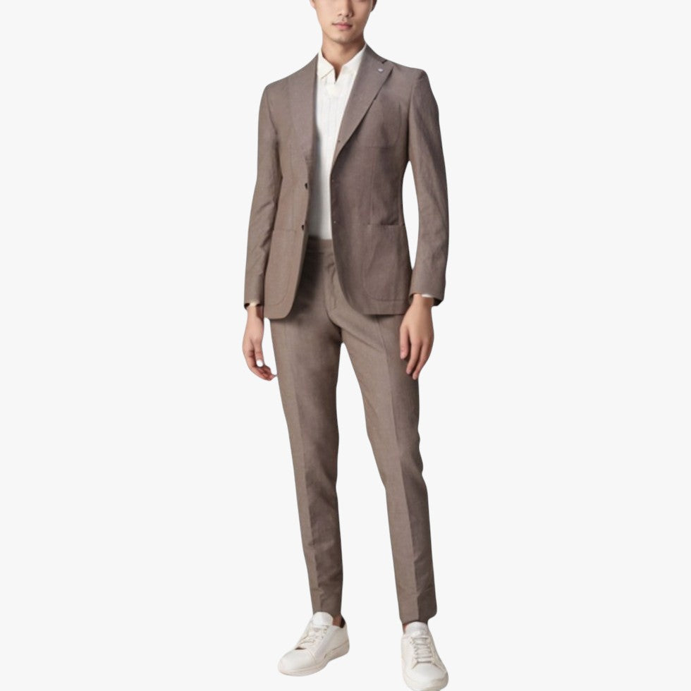 Miles & Luna 2-Piece Linen Blend Suit Set Smart Tailored Casual Business Look for Men