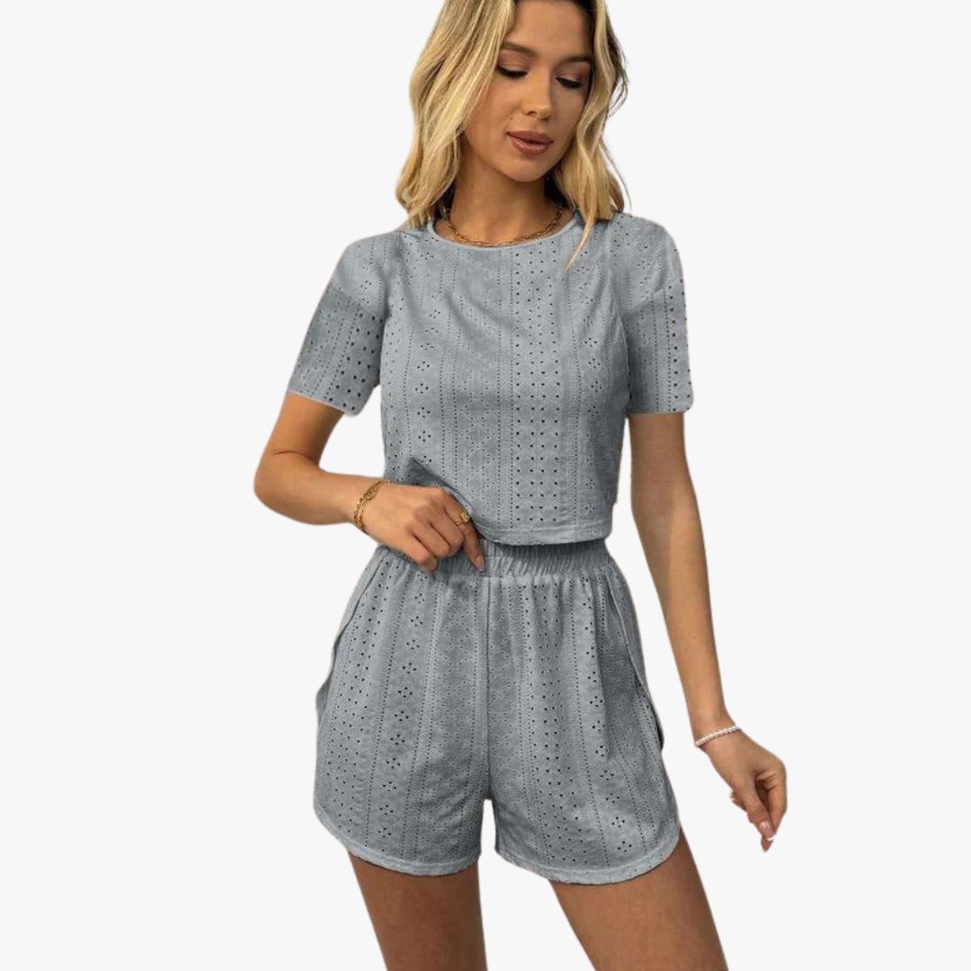 Miles & Luna 2-Piece Set Breathable Cotton Blend Crop Top & Shorts Relaxed Fit for Women