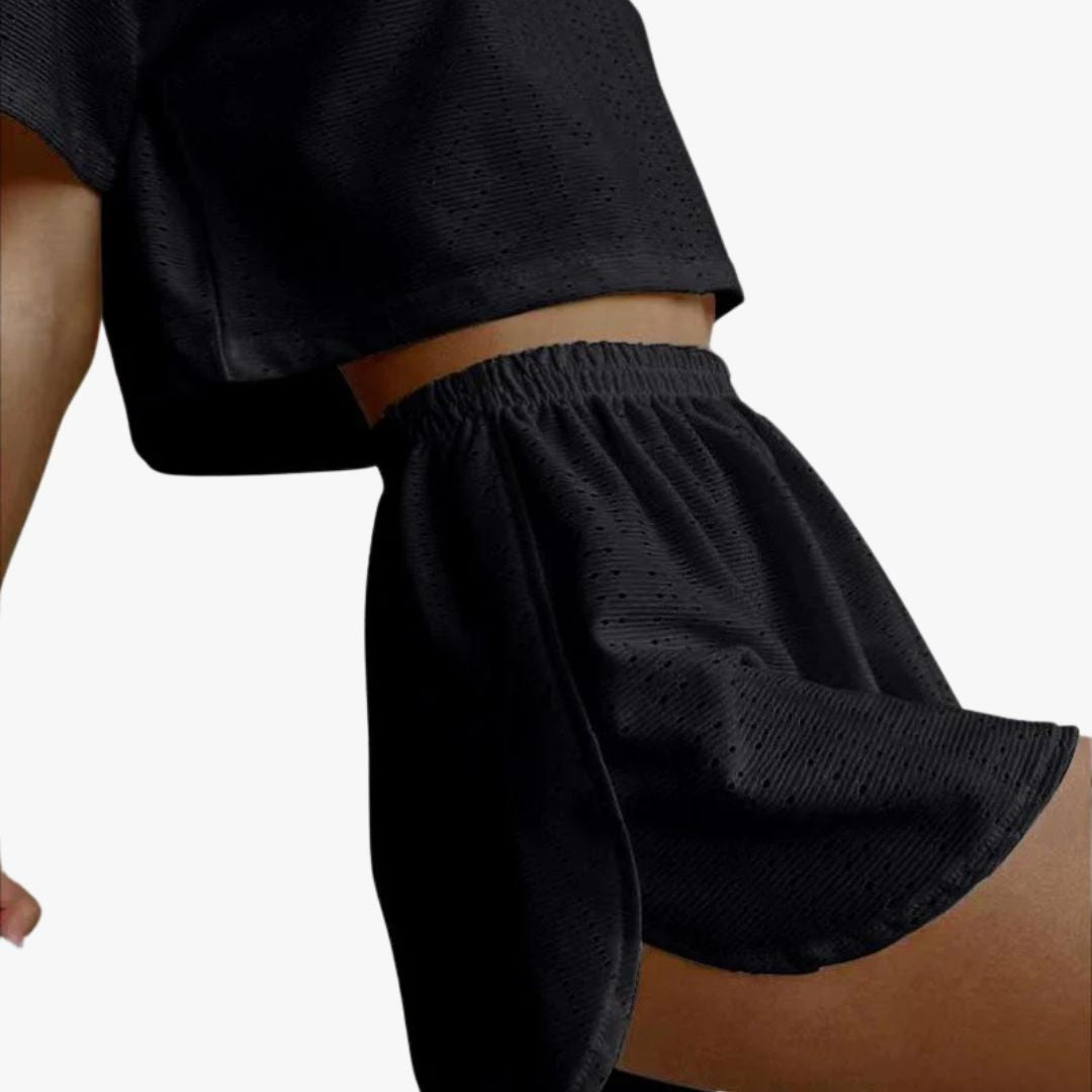 Miles & Luna 2-Piece Set Breathable Cotton Blend Crop Top & Shorts Relaxed Fit for Women