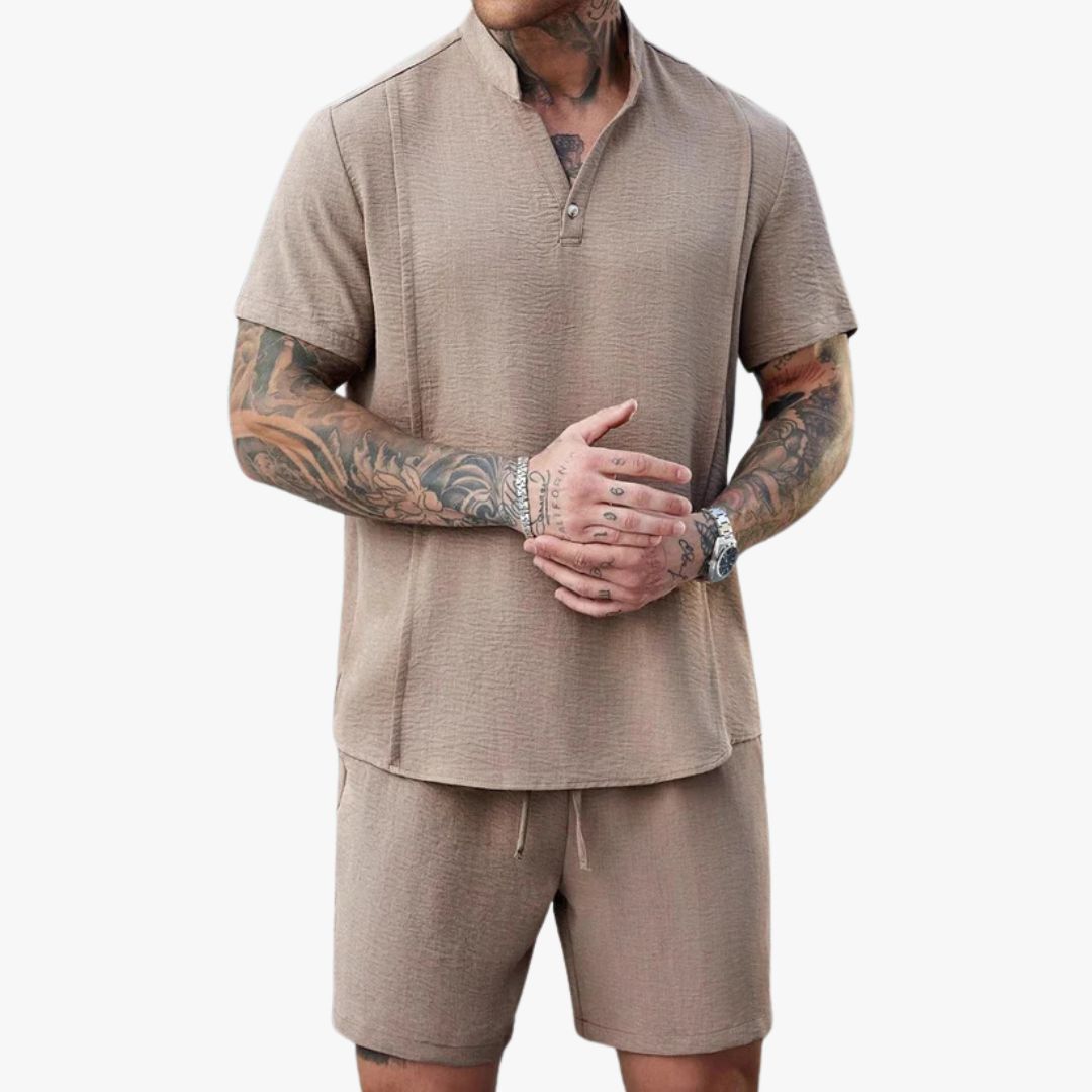 Miles & Luna 2-Piece Set Cotton Relaxed Fit Short Sleeve Casual Wear for Men