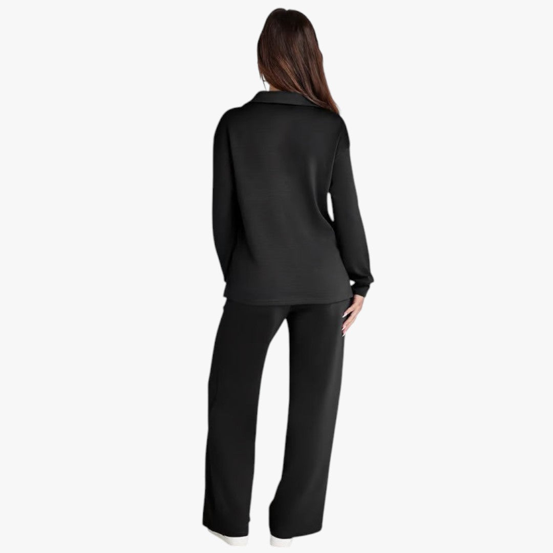 Miles & Luna 2-Piece Set V-Neck Sweatshirt and Elastic Waist Wide-Leg Trousers for Women