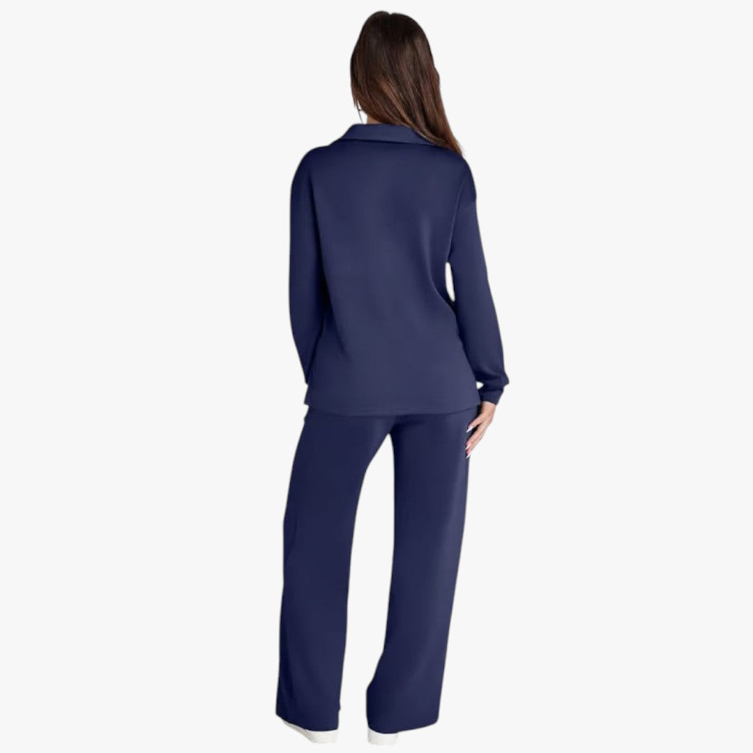 Miles & Luna 2-Piece Set V-Neck Sweatshirt and Elastic Waist Wide-Leg Trousers for Women