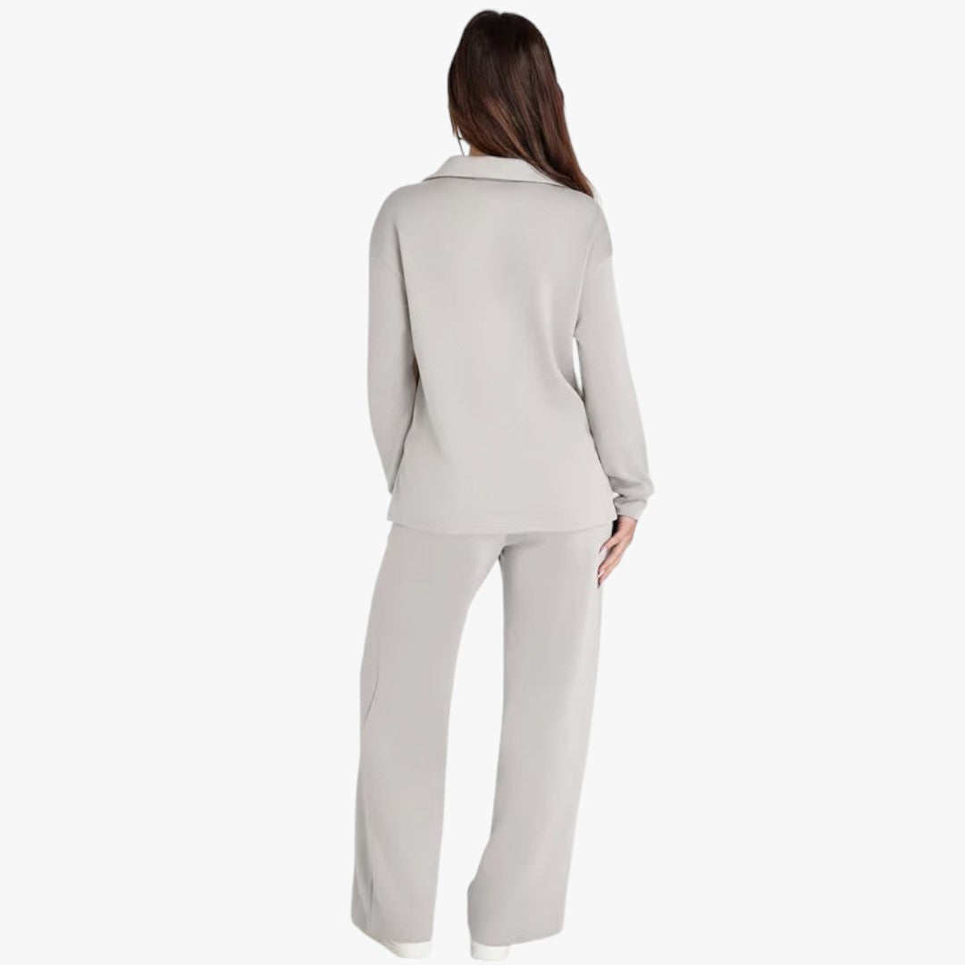 Miles & Luna 2-Piece Set V-Neck Sweatshirt and Elastic Waist Wide-Leg Trousers for Women