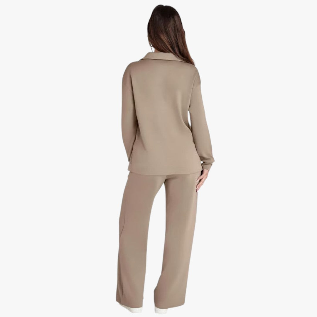 Miles & Luna 2-Piece Set V-Neck Sweatshirt and Elastic Waist Wide-Leg Trousers for Women