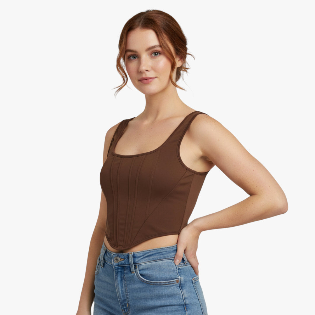 Miles & Luna Avery Corset Crop Top with Boning Support and Adjustable Straps for Women