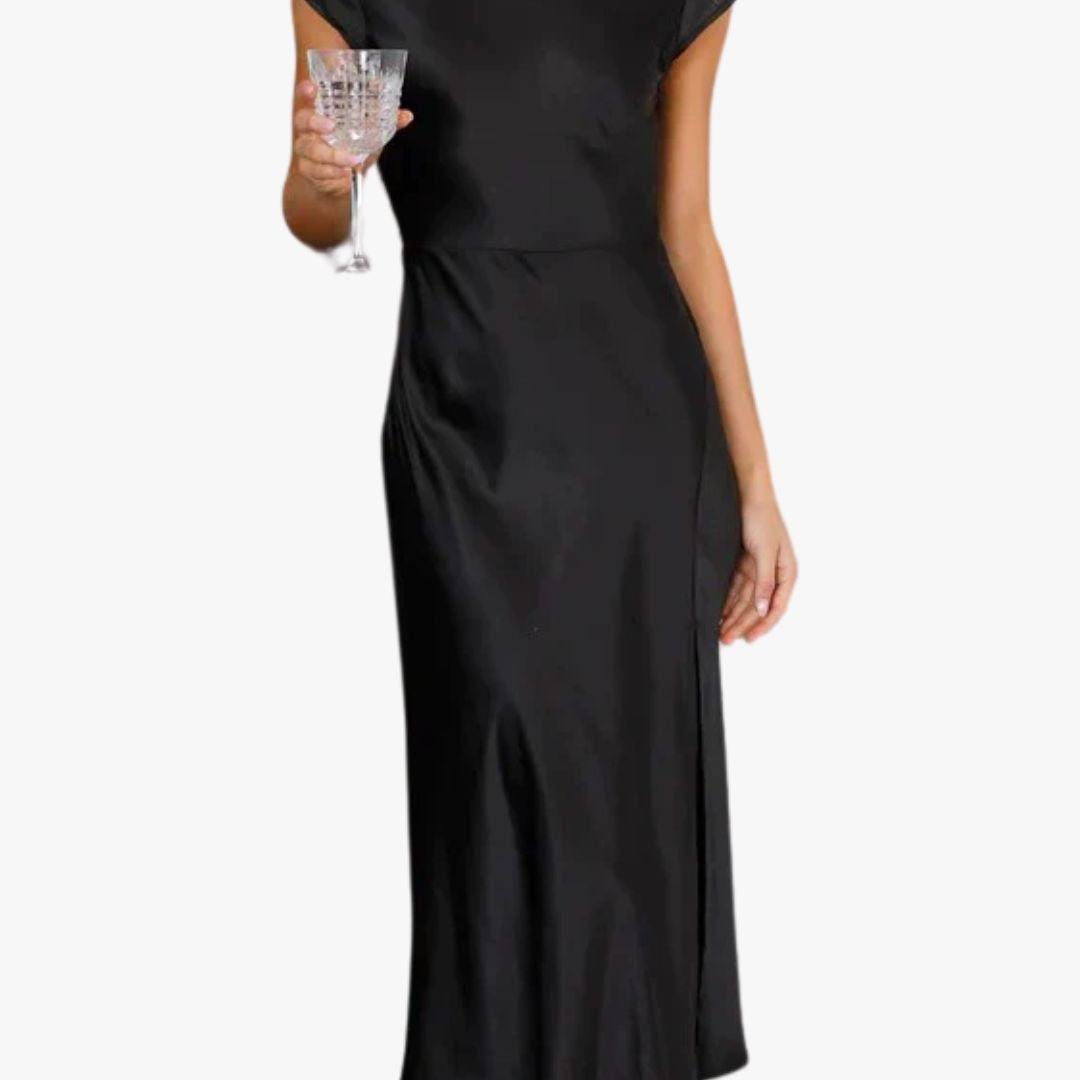 Miles & Luna Backless Satin Evening Elegant Midi Dress