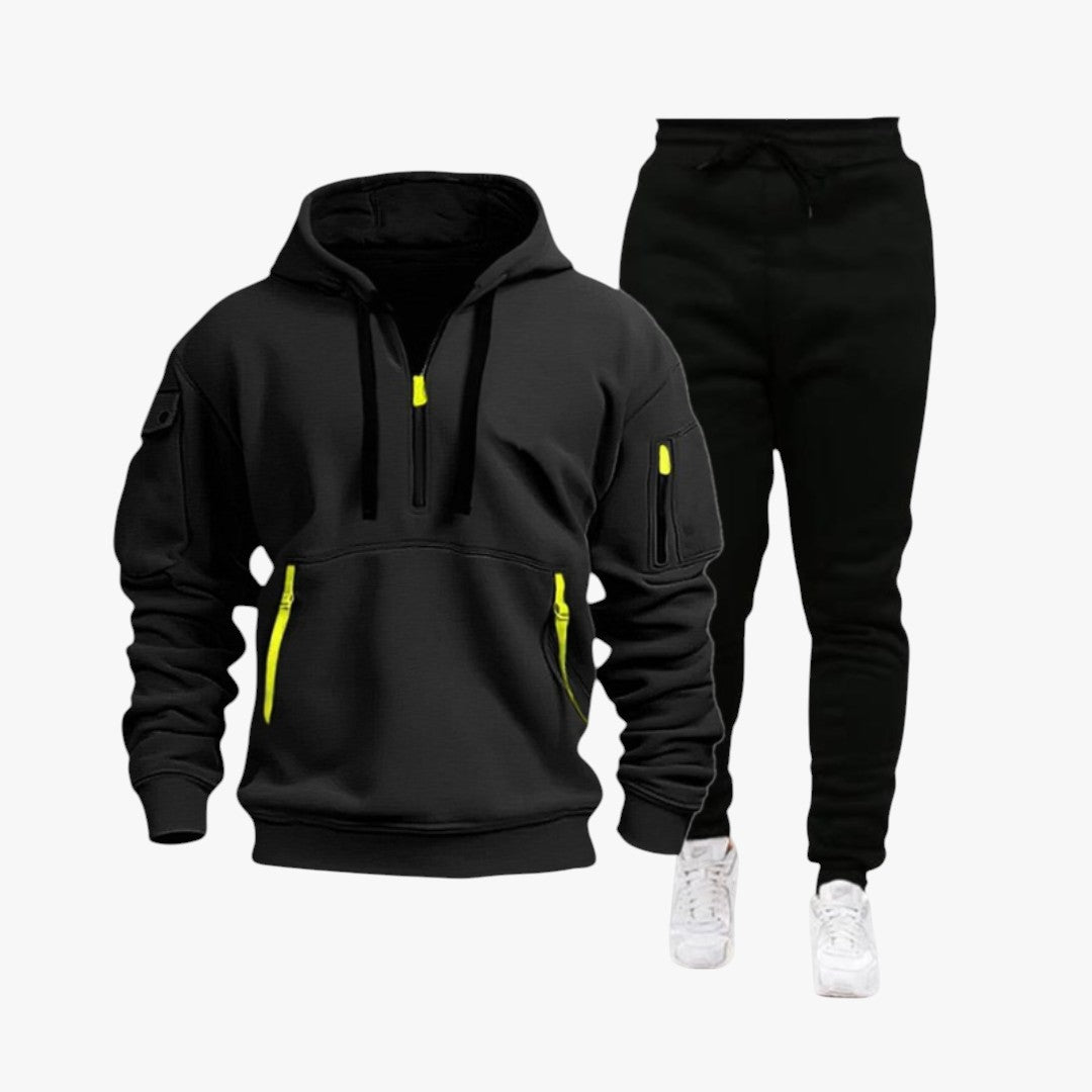 Miles & Luna Black Tech Fleece 2-Piece Tracksuit Hoodie & Joggers for Men