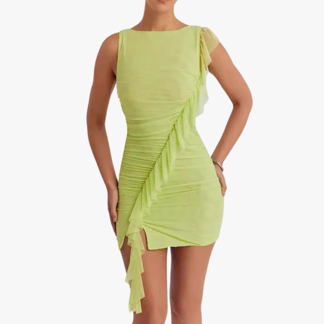 Miles & Luna Bodycon Midi Dress Stretch Fit Sleeveless Backless Ruffle Mini Party Wear for Women