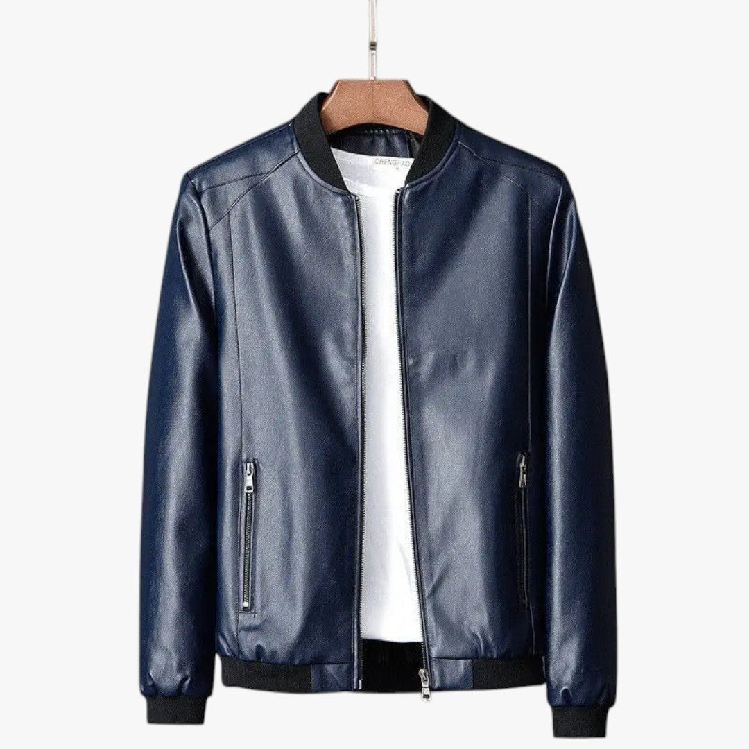 Miles & Luna Business Leather Jacket With Pockets For Men
