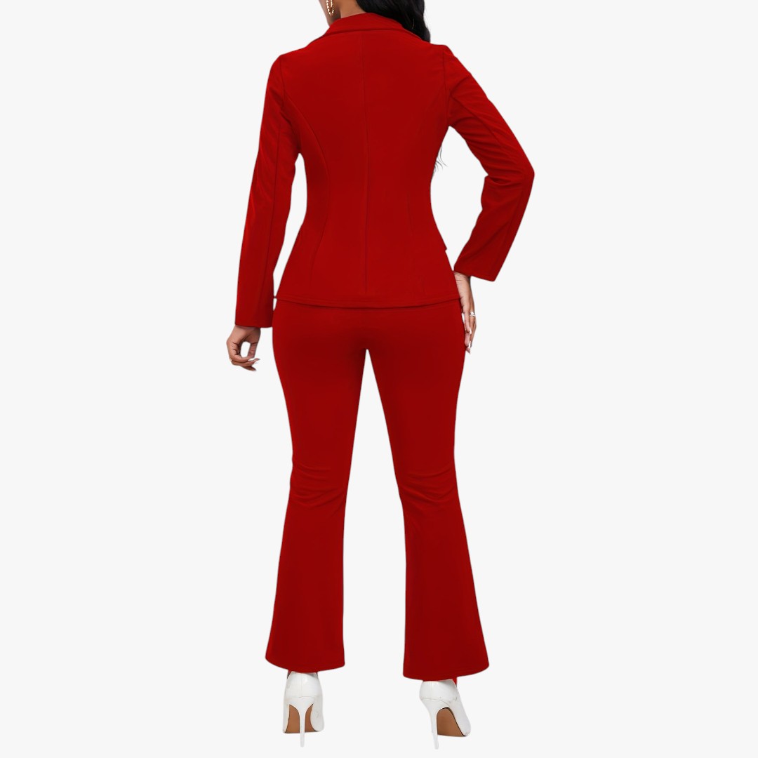 Miles & Luna Button Front Long Sleeve Lapel Blazer & Bootcut Suit Pants Outfit 2-Piece Set for Women