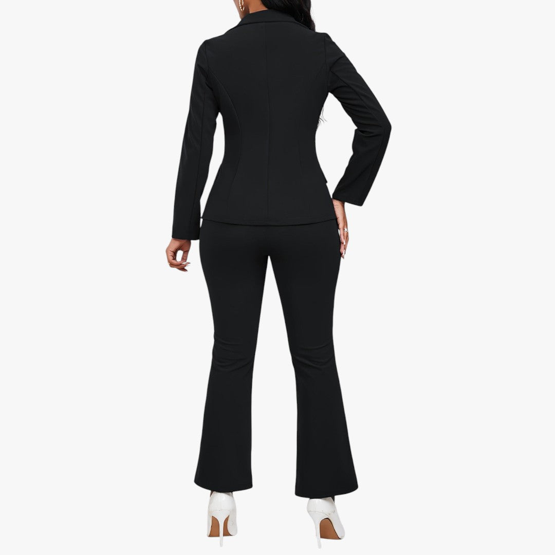 Miles & Luna Button Front Long Sleeve Lapel Blazer & Bootcut Suit Pants Outfit 2-Piece Set for Women