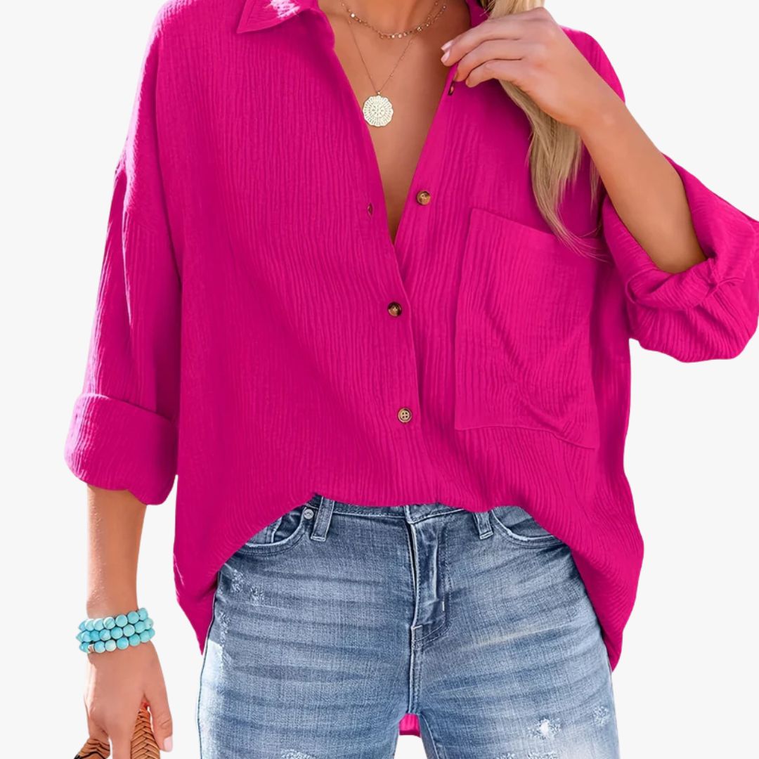 Miles & Luna Button-Up Shirt Lightweight Cotton Long Sleeve Casual Wear for Women