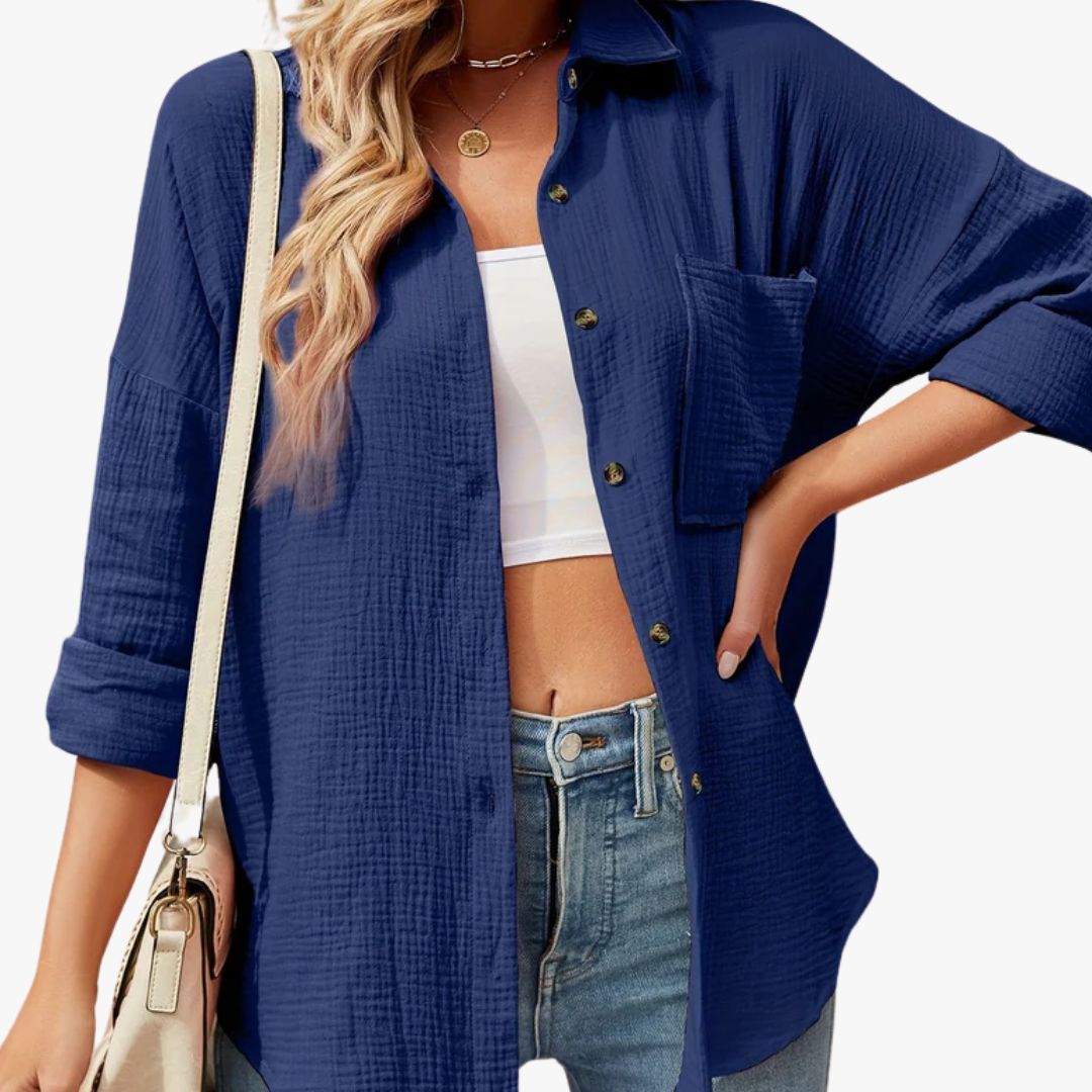 Miles & Luna Button-Up Shirt Lightweight Cotton Long Sleeve Casual Wear for Women