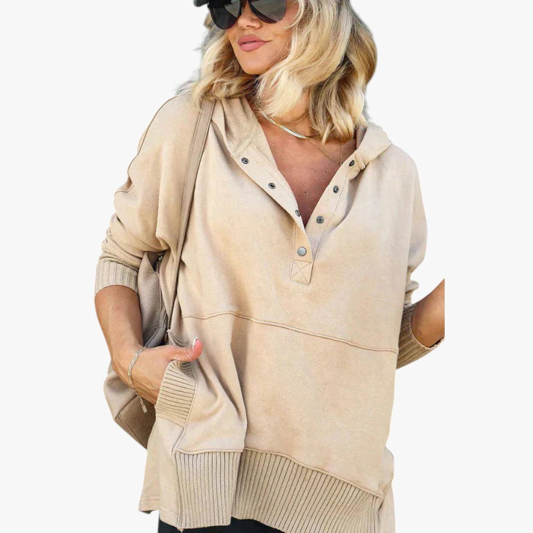 Miles & Luna Button V-Neck and Hooded Sweatshirt for Women