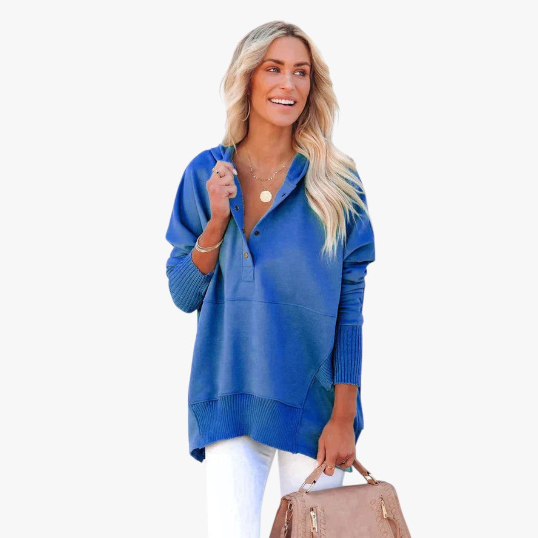 Miles & Luna Button V-Neck and Hooded Sweatshirt for Women