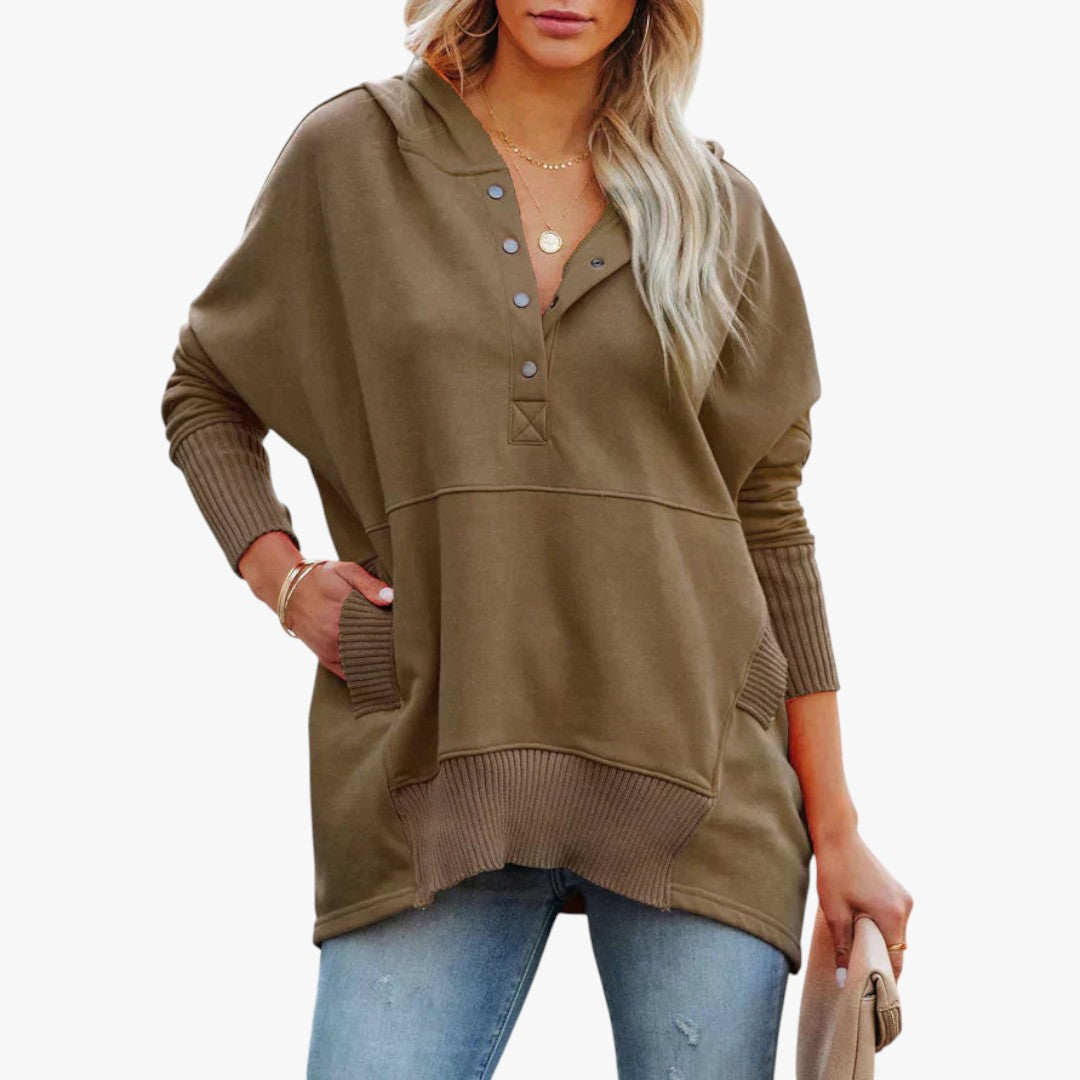 Miles & Luna Button V-Neck and Hooded Sweatshirt for Women
