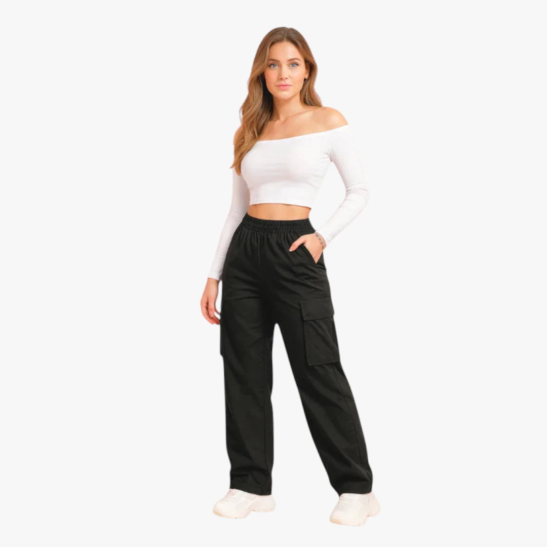 Miles & Luna Cargo Pants - High Waist With Side Pockets, Straight Legs For Women