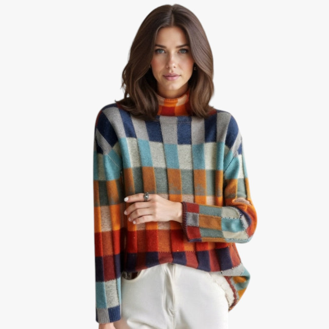 Miles & Luna Cashmere Patchwork Turtleneck Sweater for Women