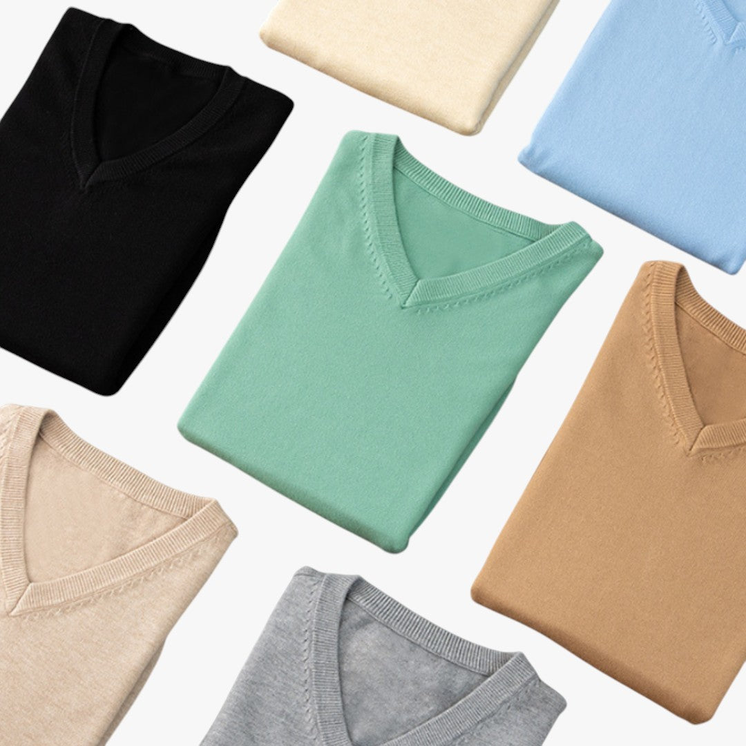 Miles & Luna Cashmere V-Neck Sweater Slim Fit Soft & Lightweight for Men
