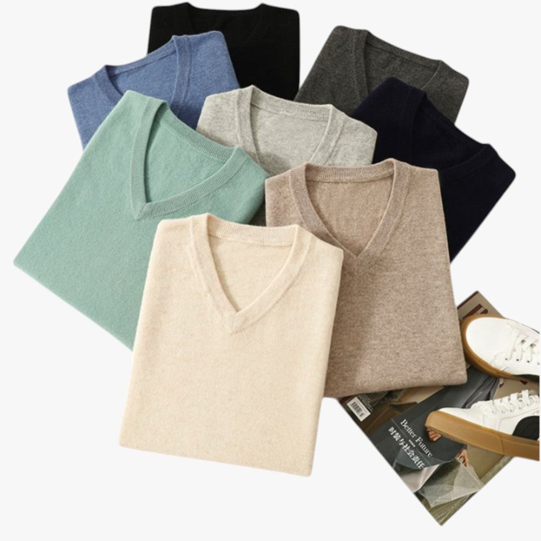 Miles & Luna Cashmere V-Neck Sweater Slim Fit Soft & Lightweight for Men