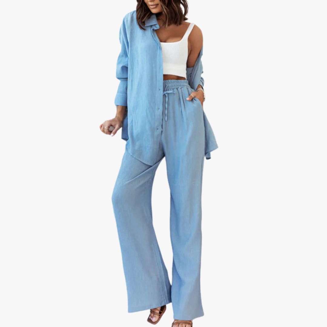 Miles & Luna Casual Chic 2-Piece Set Relaxed Shirt Wide-Leg Pants Effortless Style for Women