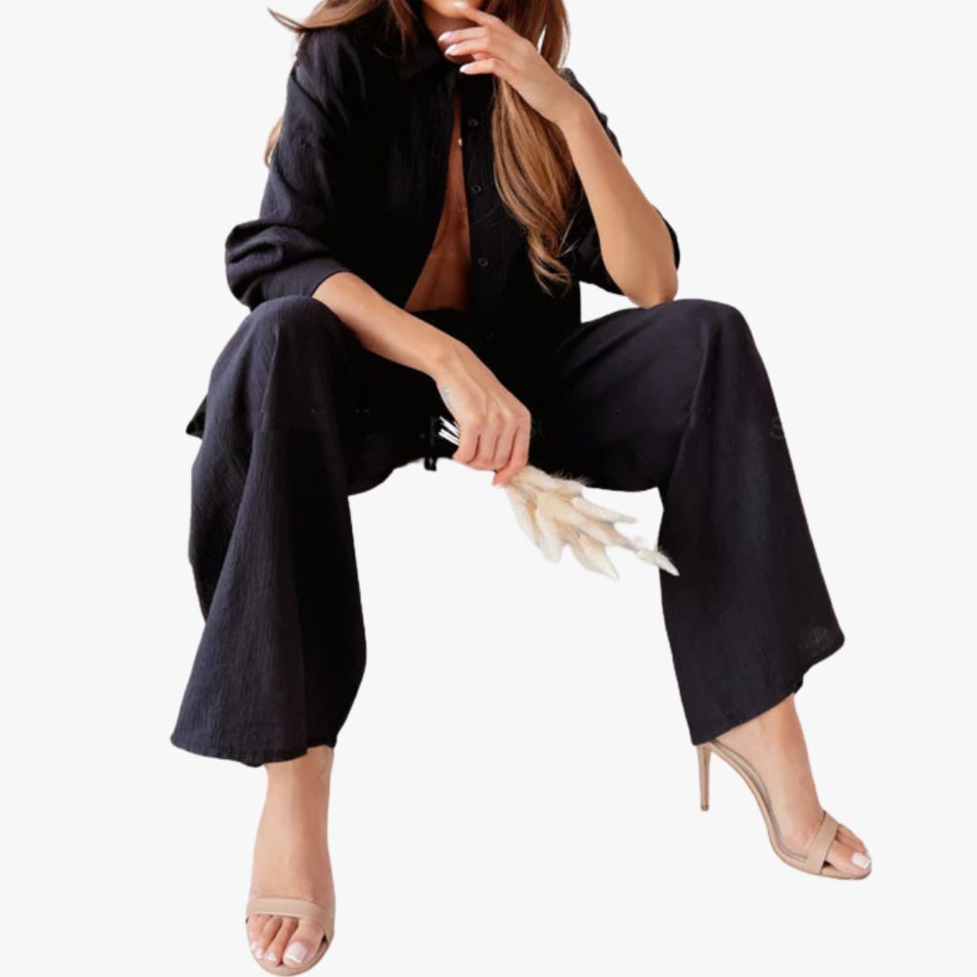Miles & Luna Casual Chic 2-Piece Set Relaxed Shirt Wide-Leg Pants Effortless Style for Women