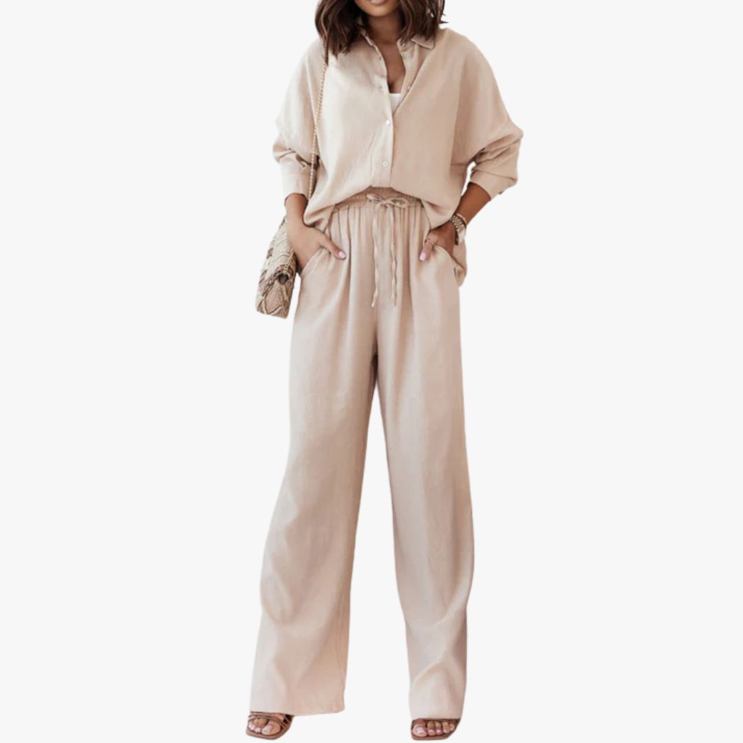 Miles & Luna Casual Chic 2-Piece Set Relaxed Shirt Wide-Leg Pants Effortless Style for Women