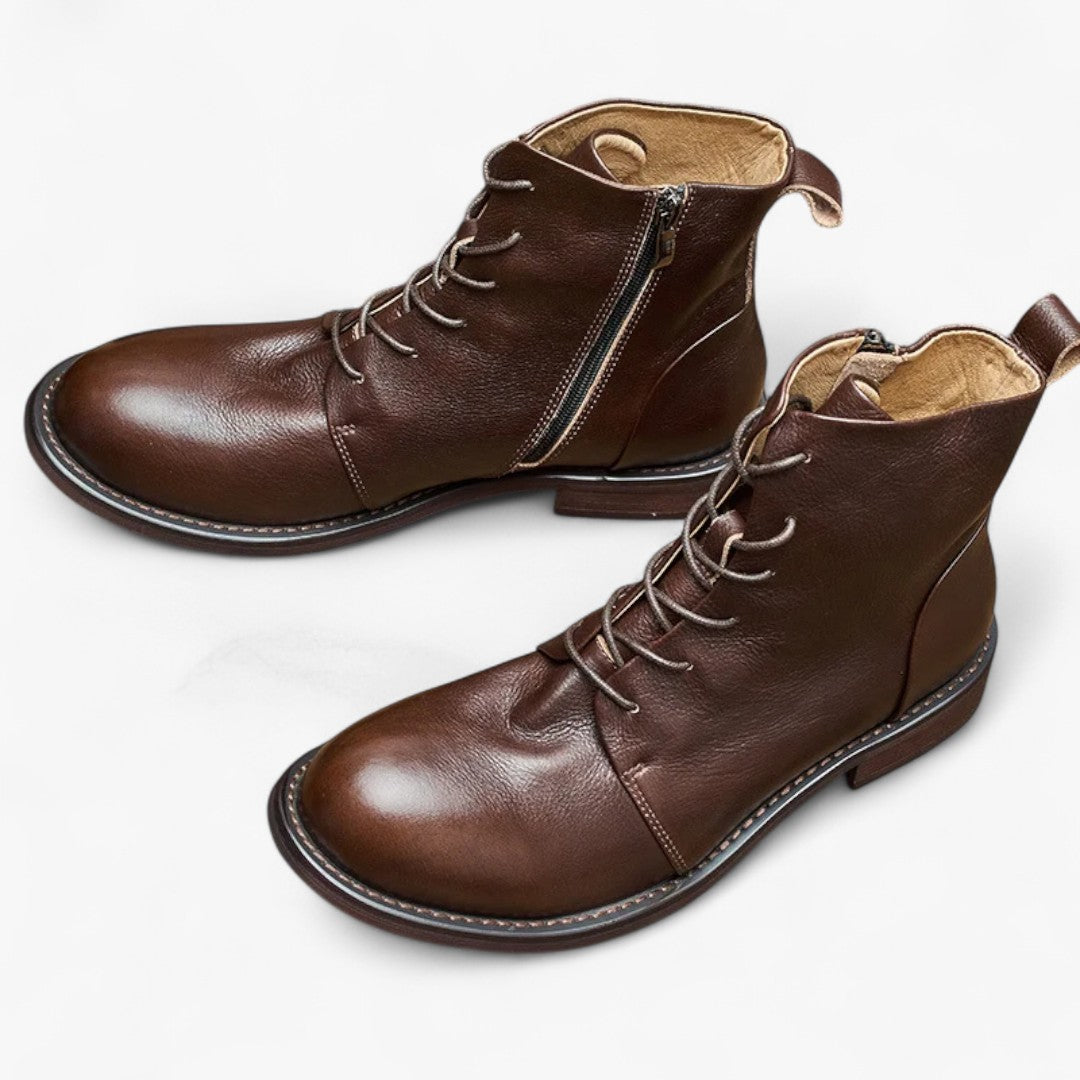 Miles & Luna Casual Leather Boots with Zipper and Lace Up for Men