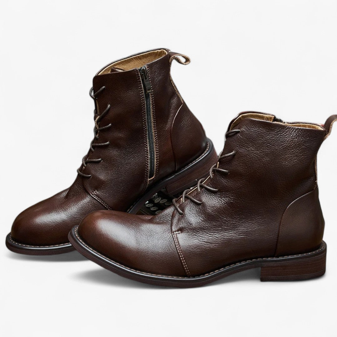 Miles & Luna Casual Leather Boots with Zipper and Lace Up for Men