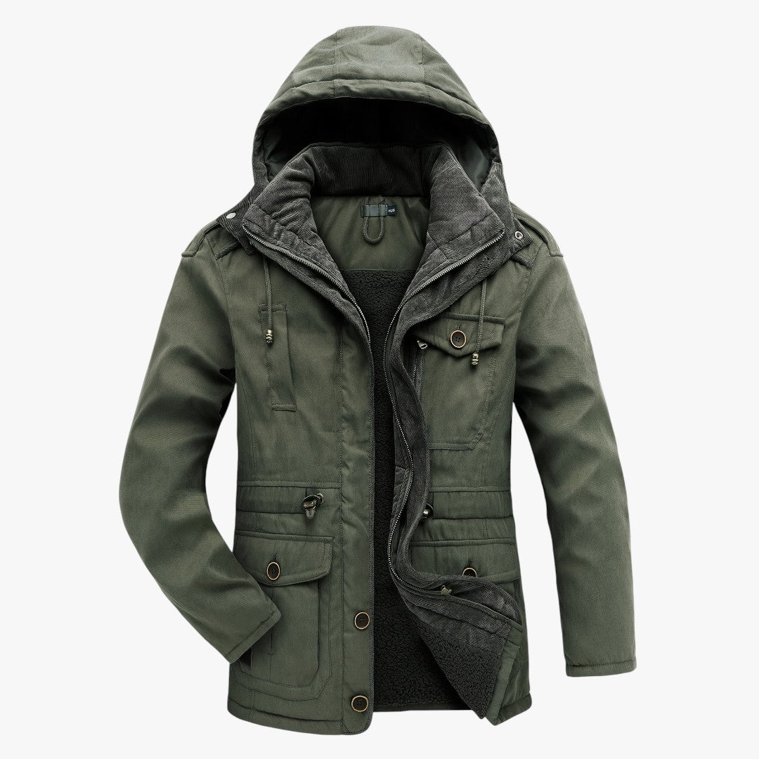 Miles & Luna Casual Warm Fleece Multi Pocket Hooded Cargo Jacket for Men
