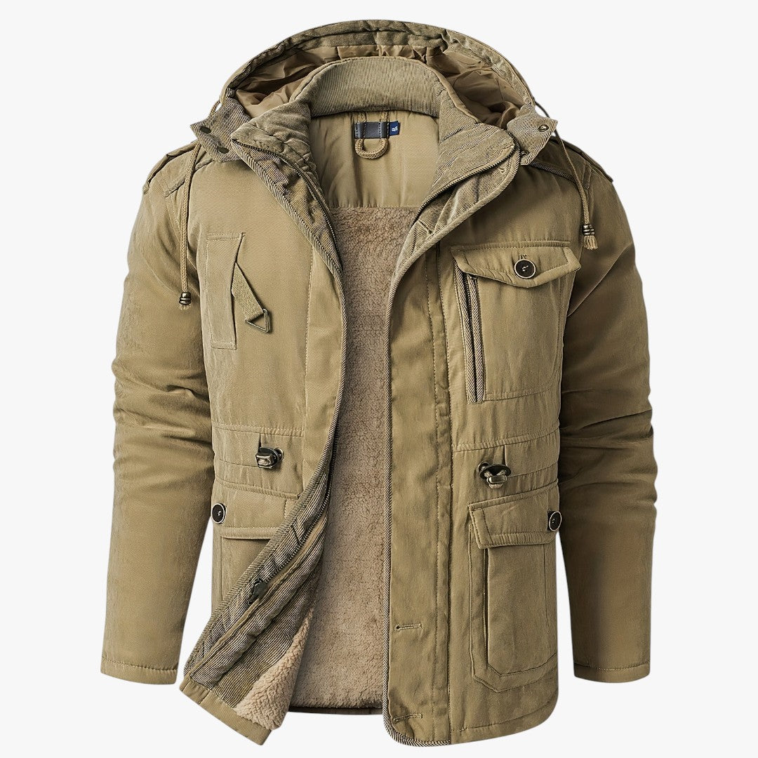 Miles & Luna Casual Warm Fleece Multi Pocket Hooded Cargo Jacket for Men