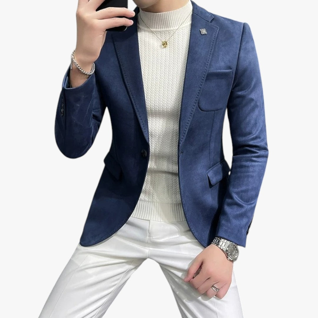 Miles & Luna Chic Slim Fit Suede One-Button Blazer for Men