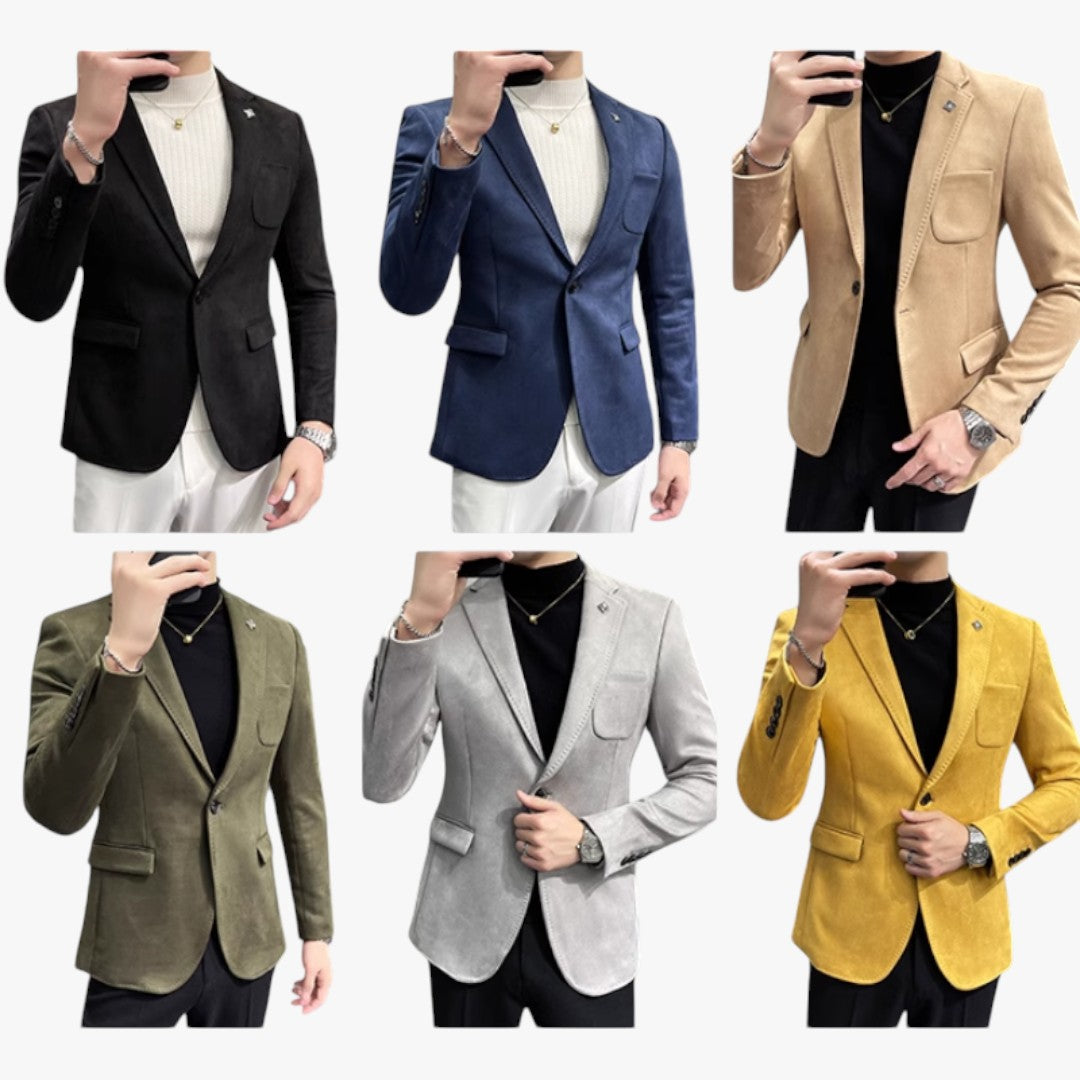 Miles & Luna Chic Slim Fit Suede One-Button Blazer for Men