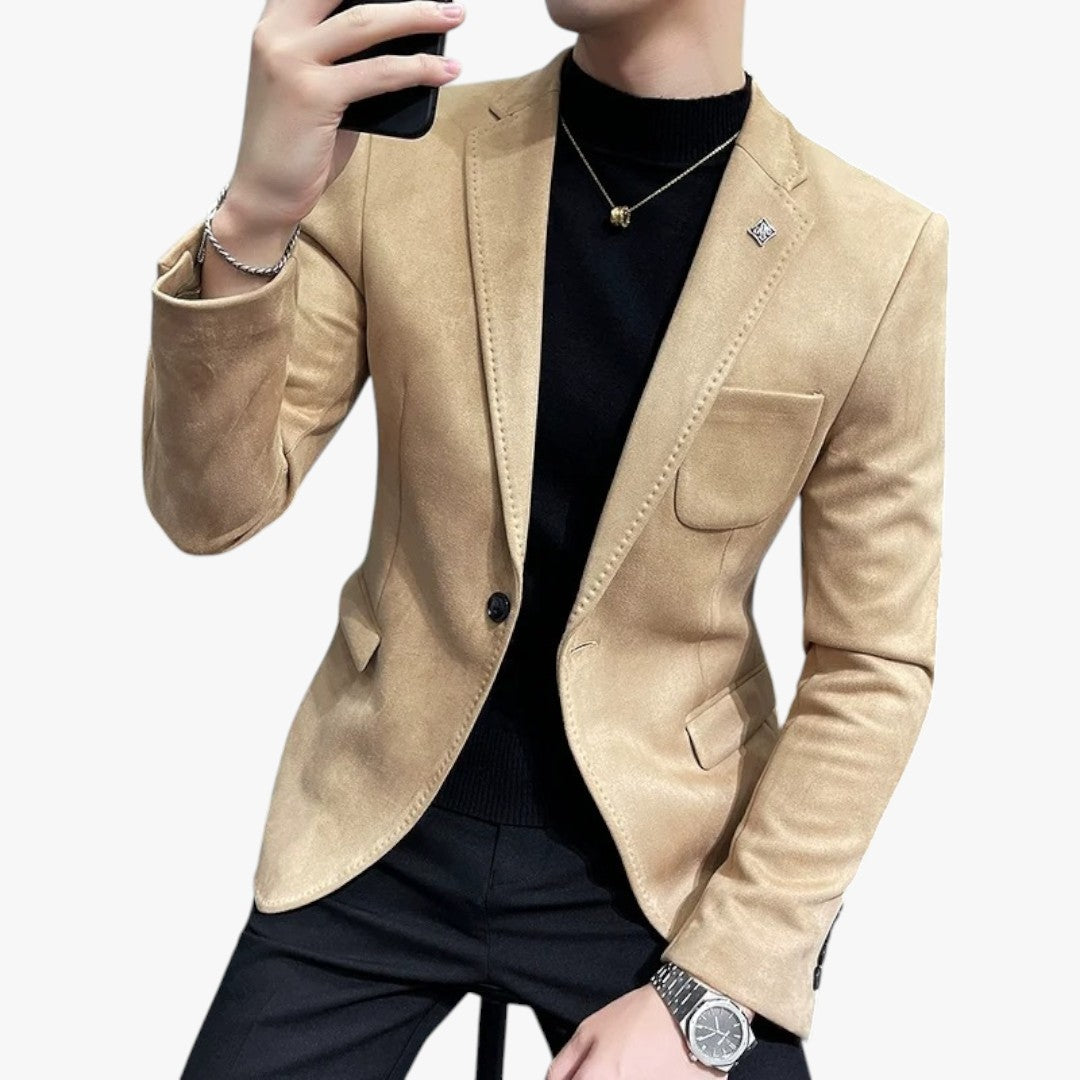 Miles & Luna Chic Slim Fit Suede One-Button Blazer for Men
