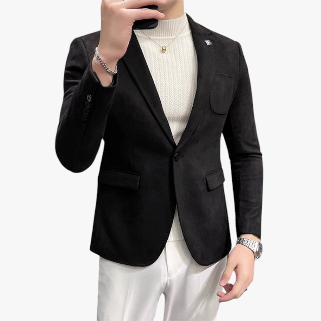Miles & Luna Chic Slim Fit Suede One-Button Blazer for Men