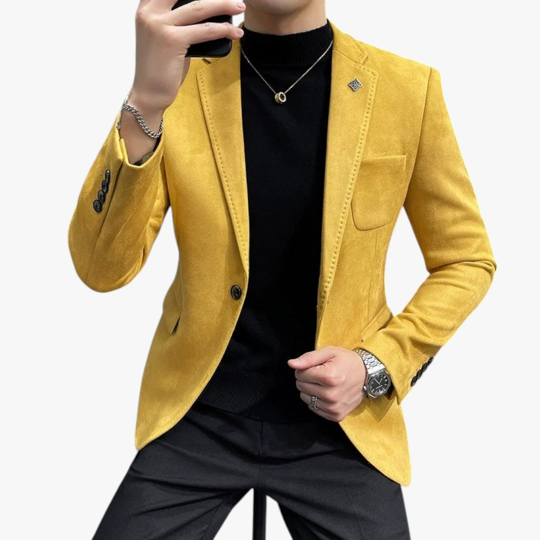 Miles & Luna Chic Slim Fit Suede One-Button Blazer for Men