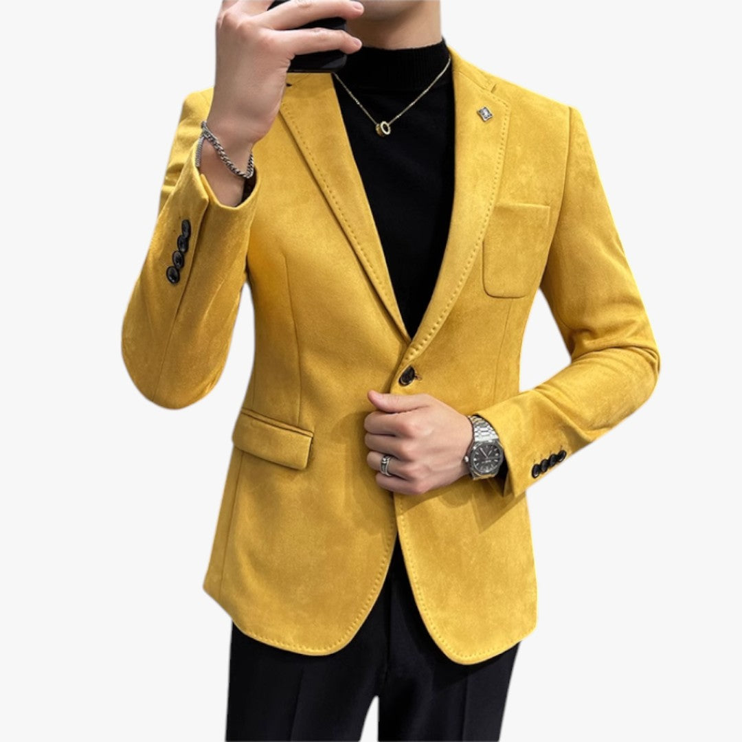 Miles & Luna Chic Slim Fit Suede One-Button Blazer for Men