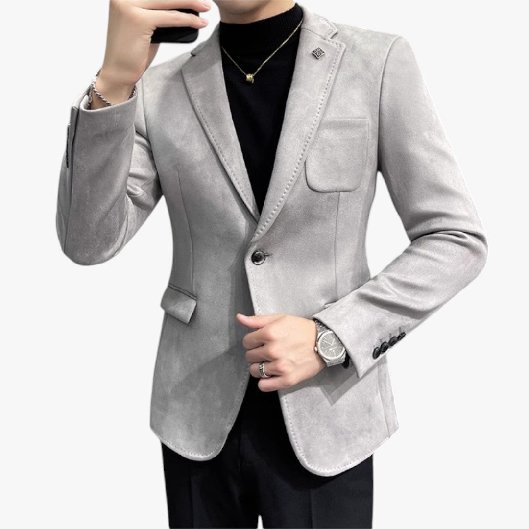 Miles & Luna Chic Slim Fit Suede One-Button Blazer for Men
