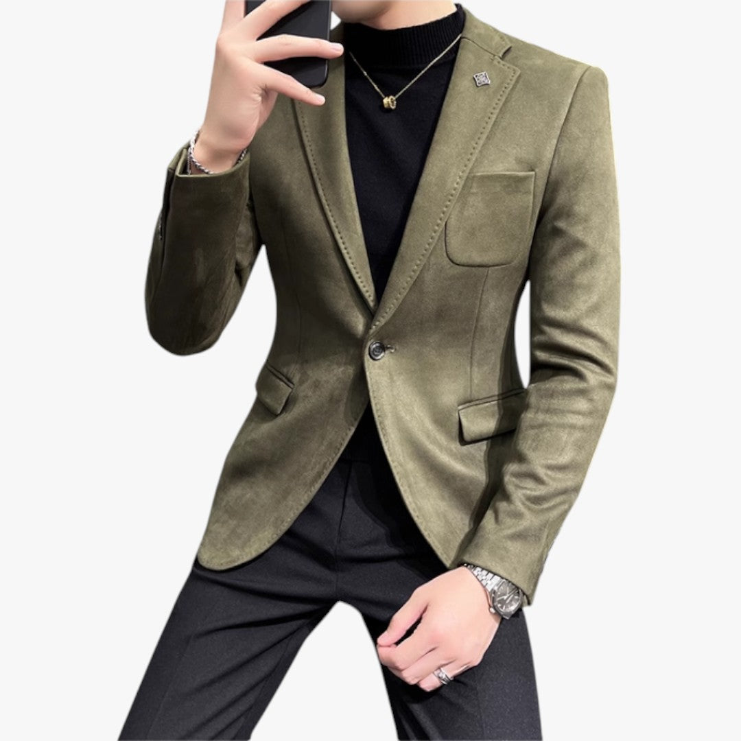 Miles & Luna Chic Slim Fit Suede One-Button Blazer for Men