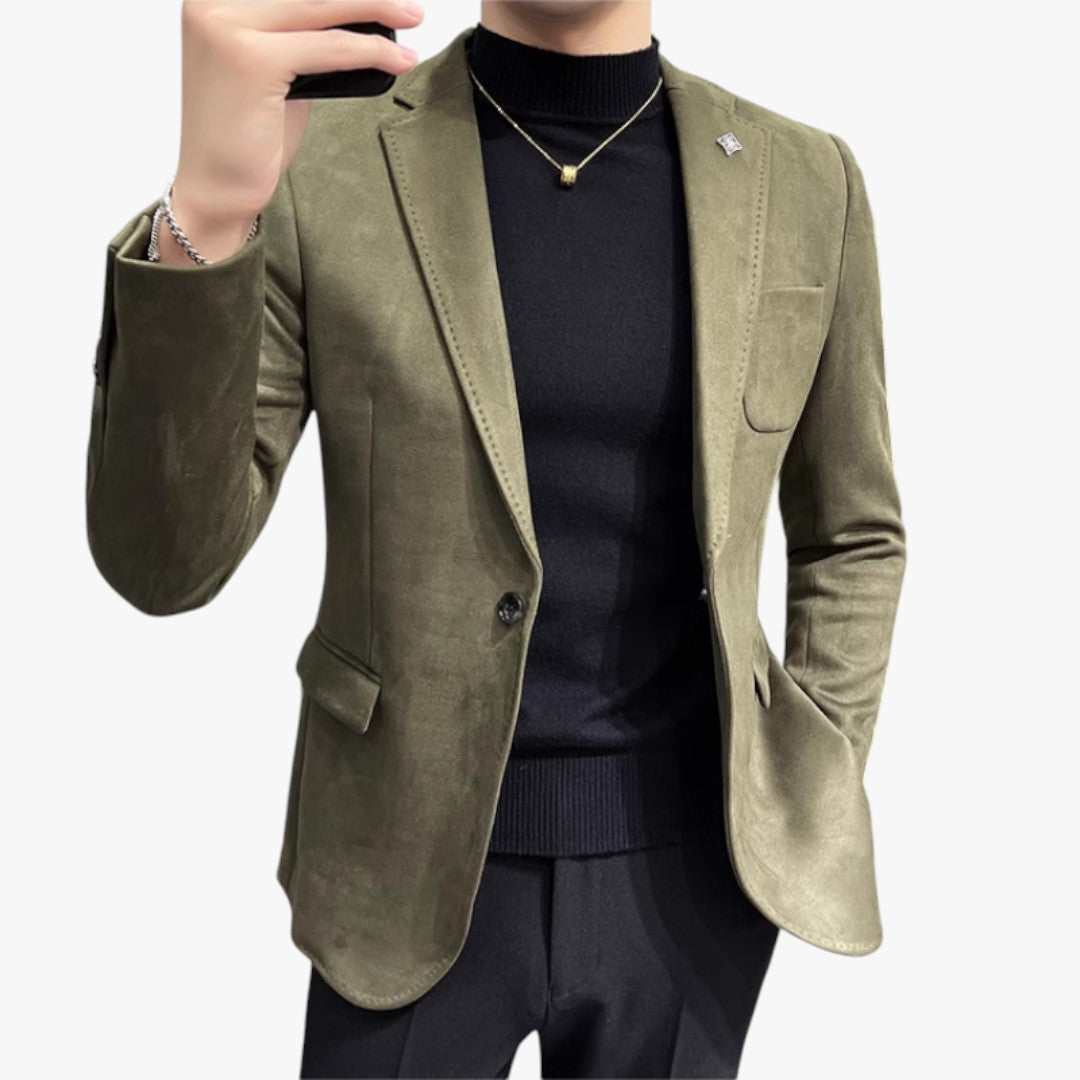 Miles & Luna Chic Slim Fit Suede One-Button Blazer for Men