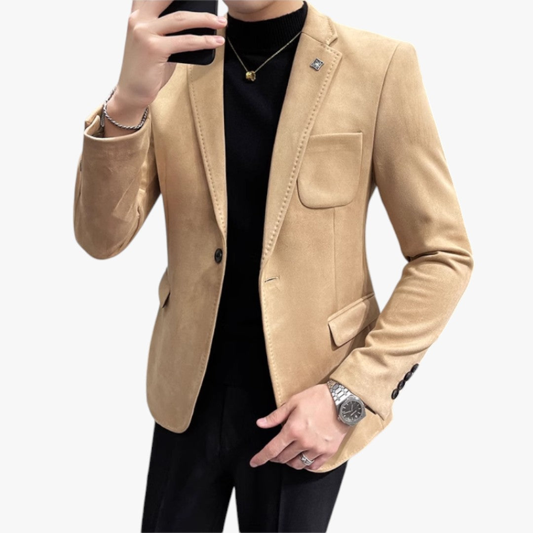 Miles & Luna Chic Slim Fit Suede One-Button Blazer for Men