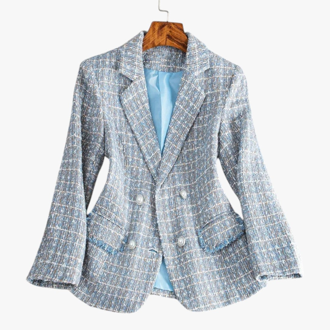Miles & Luna Chic Tweed Blazer with Pockets and Button for Women