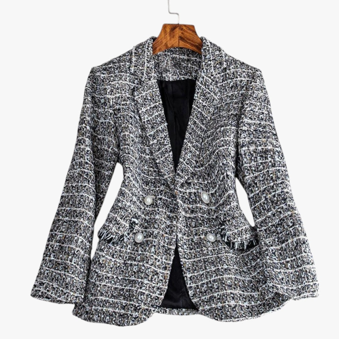 Miles & Luna Chic Tweed Blazer with Pockets and Button for Women