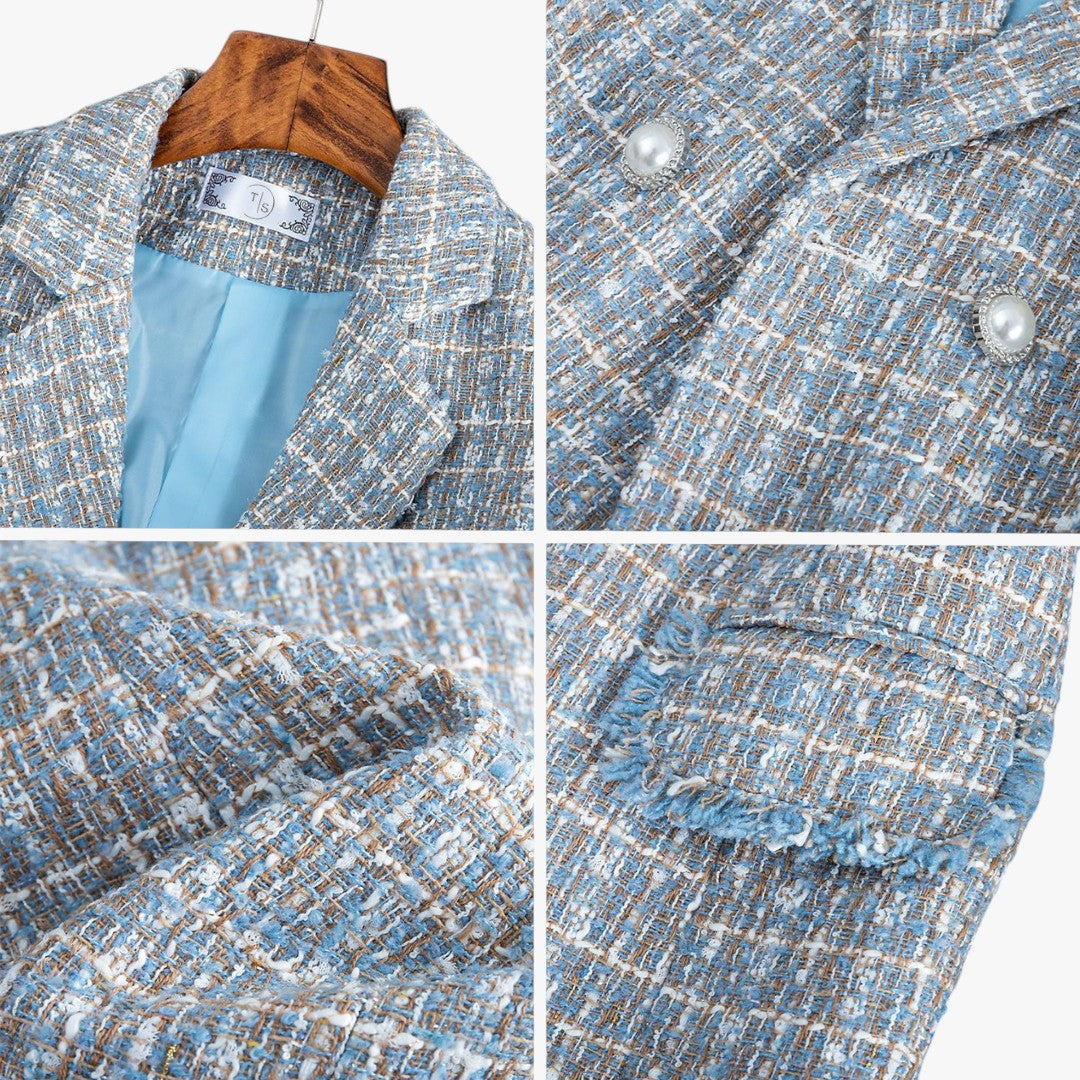 Miles & Luna Chic Tweed Blazer with Pockets and Button for Women