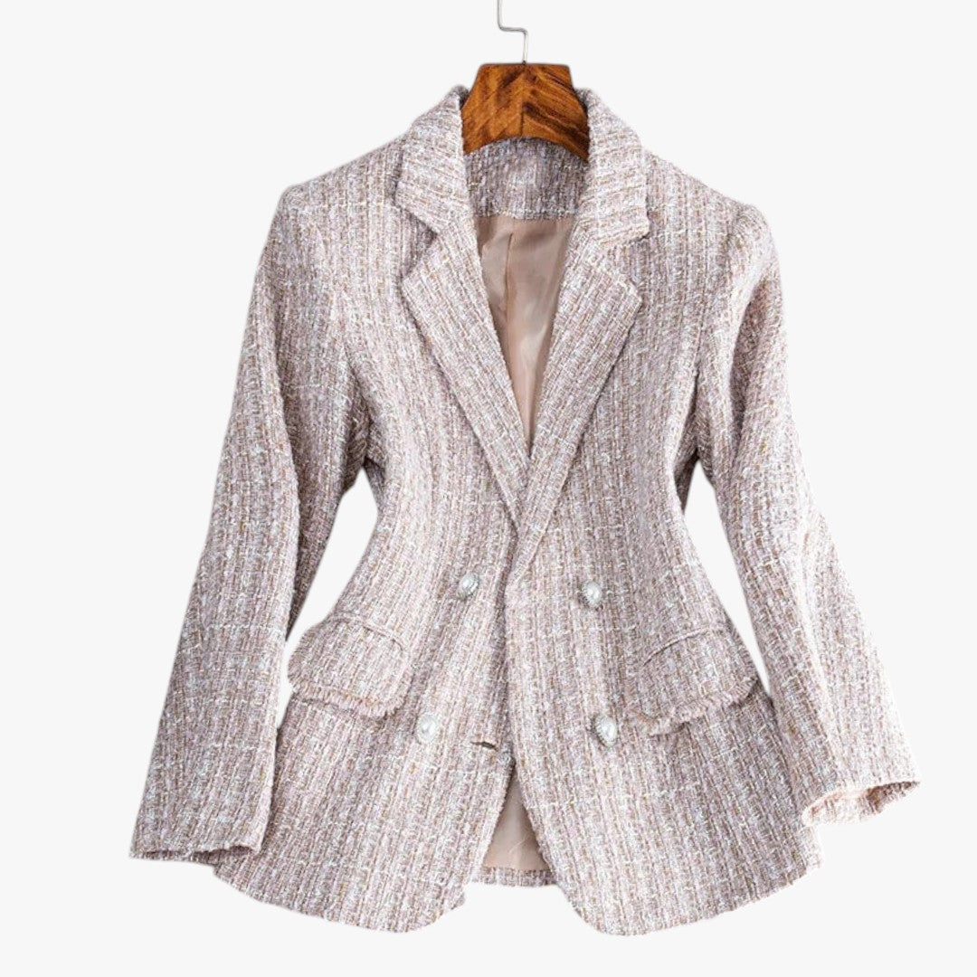 Miles & Luna Chic Tweed Blazer with Pockets and Button for Women