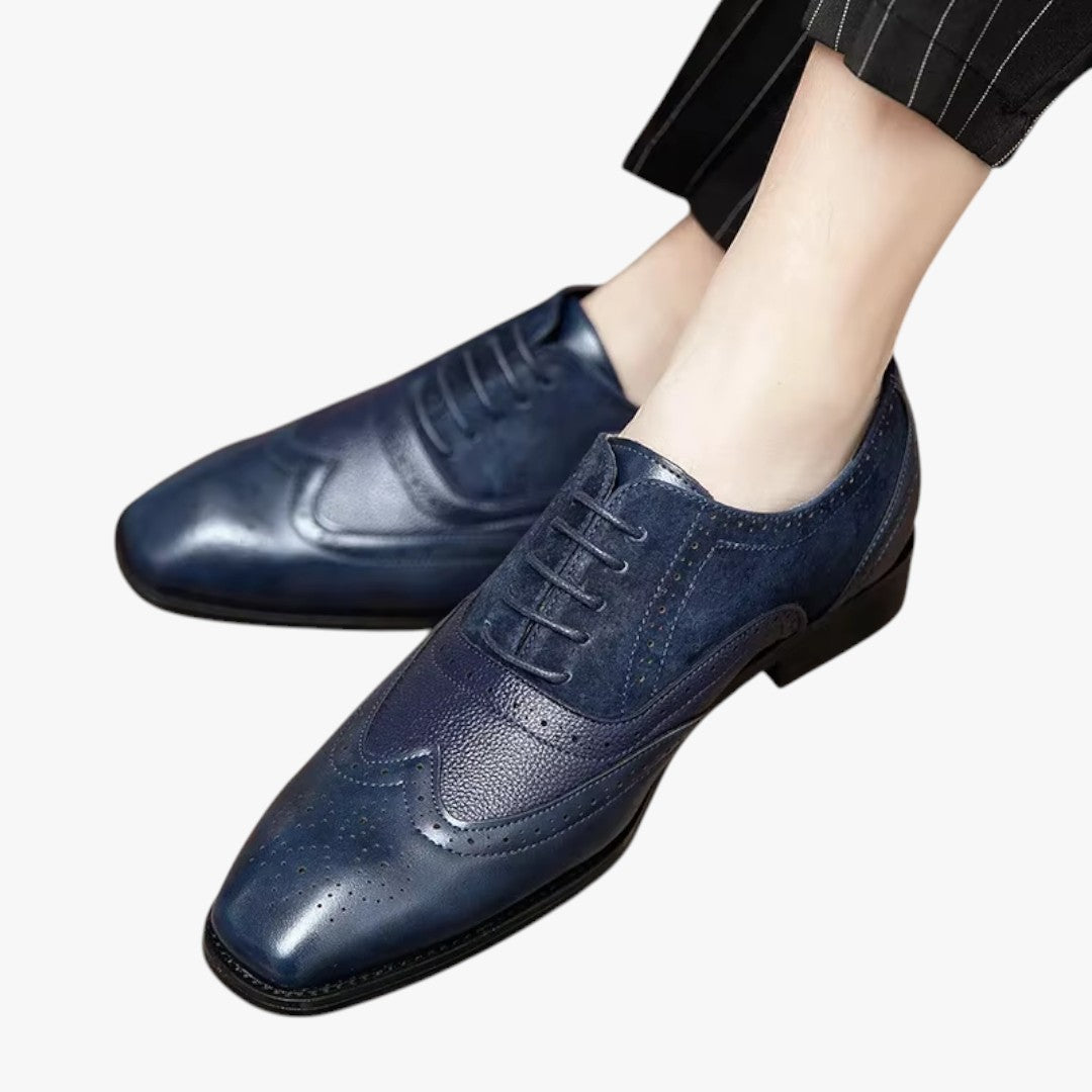 Miles & Luna Classic Leather Shoes with Wingtip and Brogue Details for Men